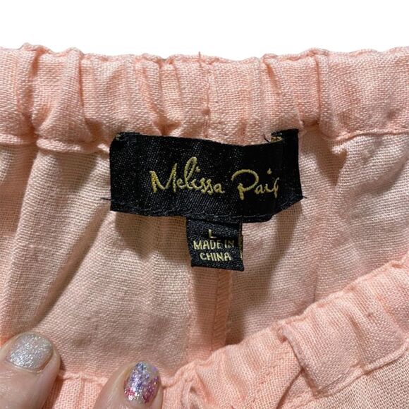 Melissa Paige Women's Peach Linen-Blend Straight Leg Pull-On Pants Elastic Waist - Picture 3 of 5